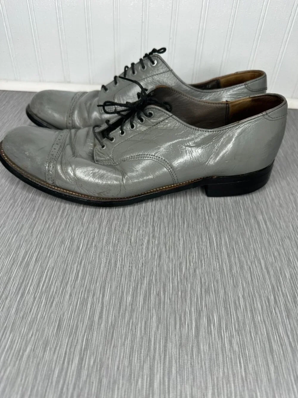 Stacy Adams Mens Grey Leather Lace Up Dress Shoes Size 13